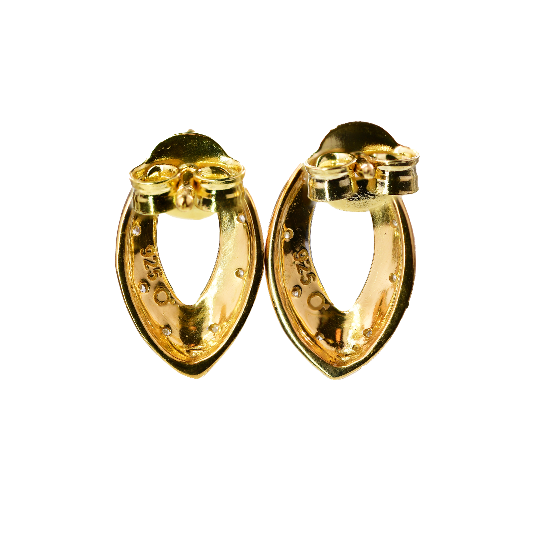 Diamond Stud Earrings Open Ellipse Gold Plated Sterling Silver
