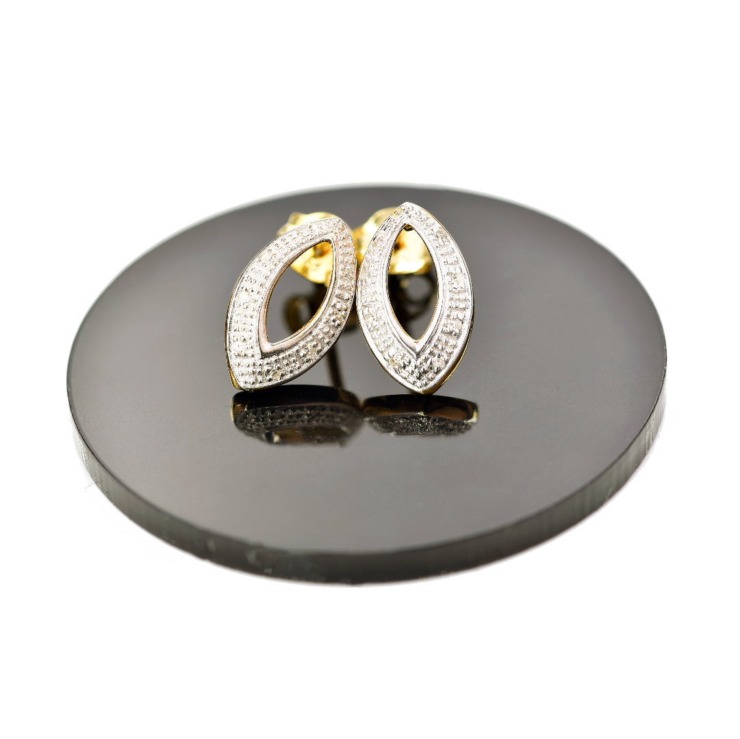 Diamond Stud Earrings Open Ellipse Gold Plated Sterling Silver