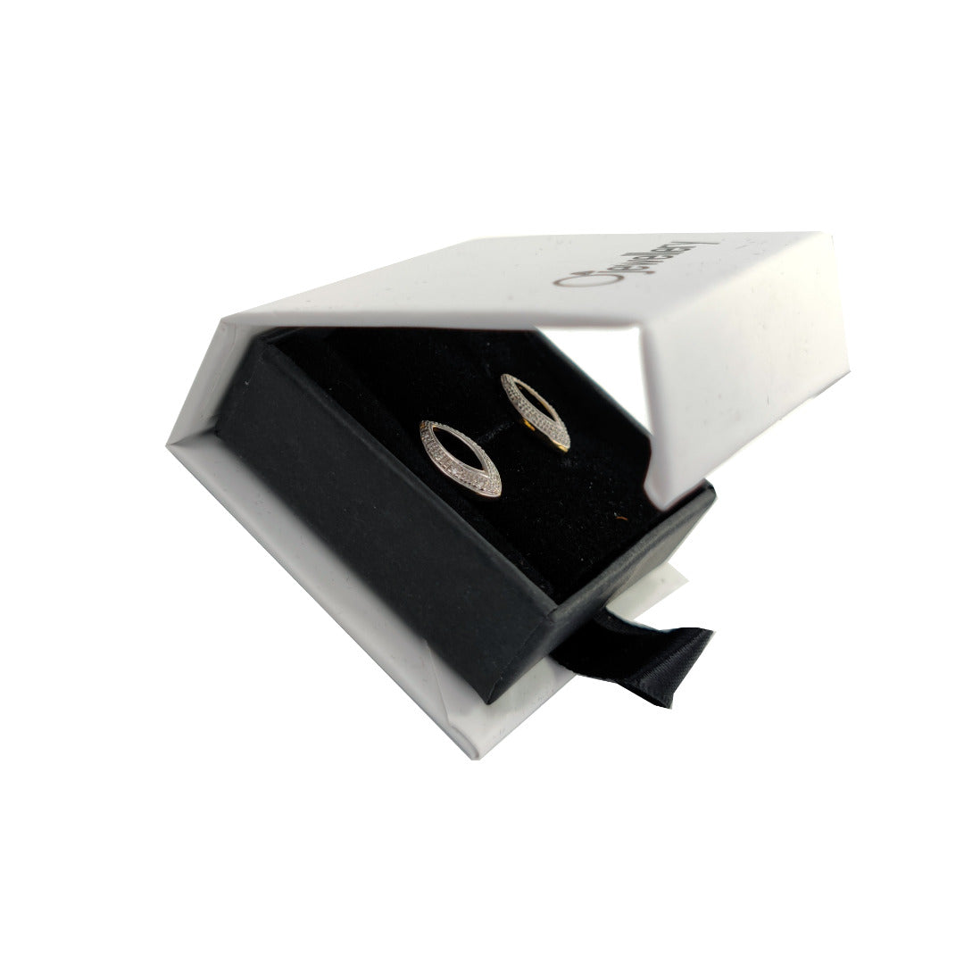 Diamond Stud Earrings Open Ellipse Gold Plated Sterling Silver