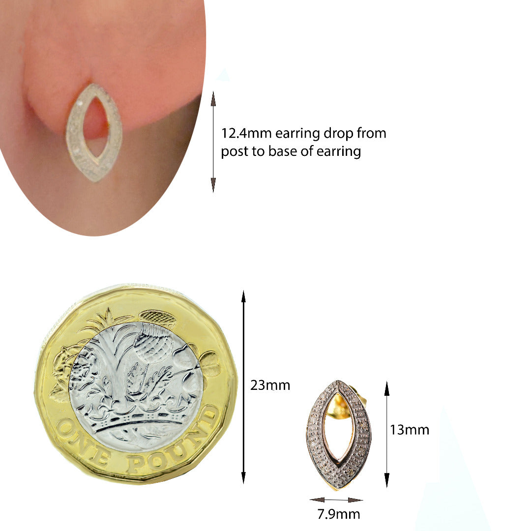 Diamond Stud Earrings Open Ellipse Gold Plated Sterling Silver