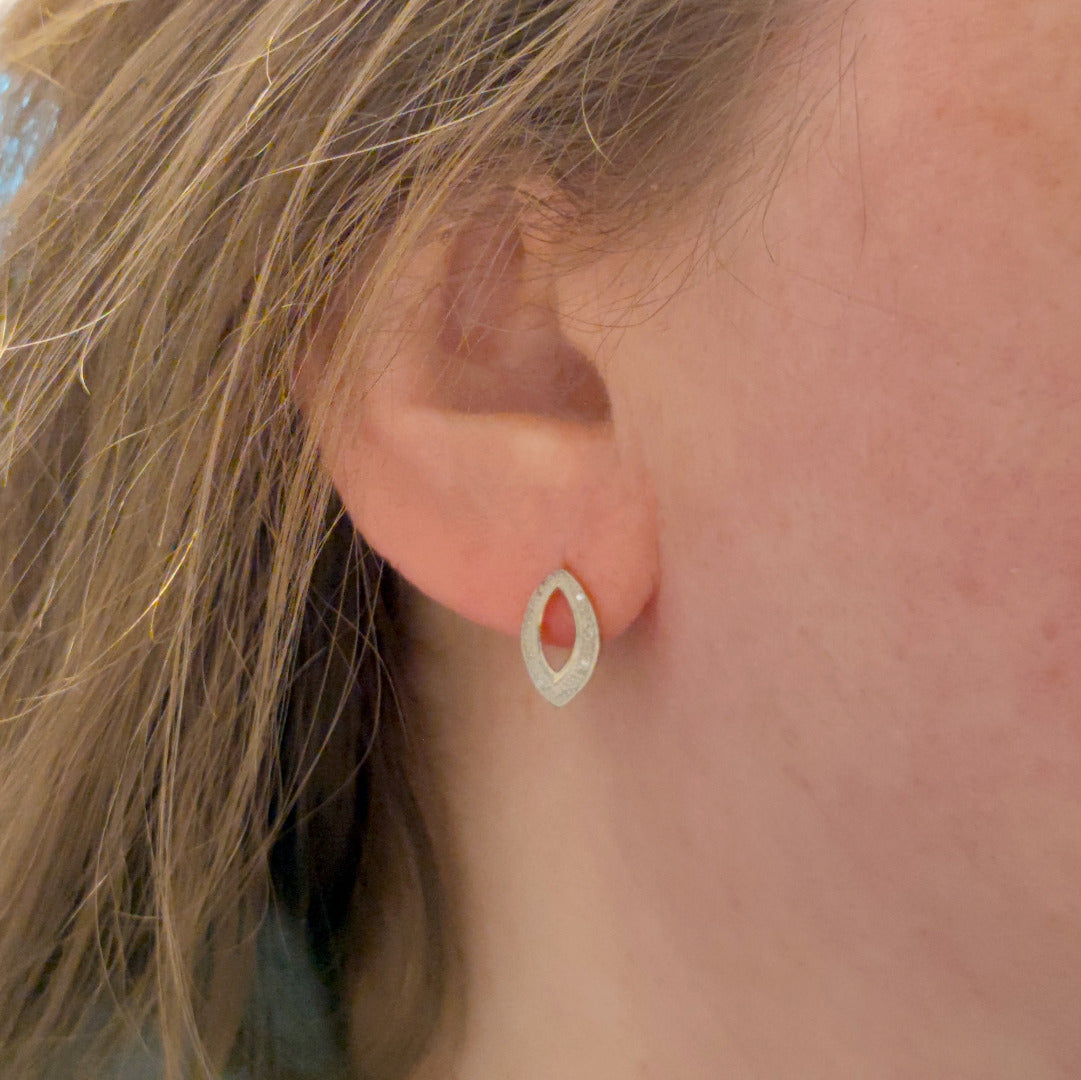 Diamond Stud Earrings Open Ellipse Gold Plated Sterling Silver