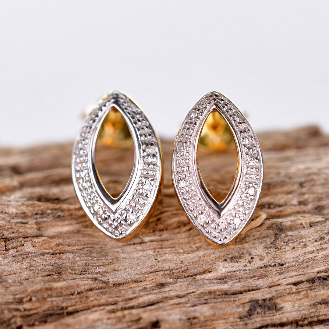 Diamond Stud Earrings Open Ellipse Gold Plated Sterling Silver