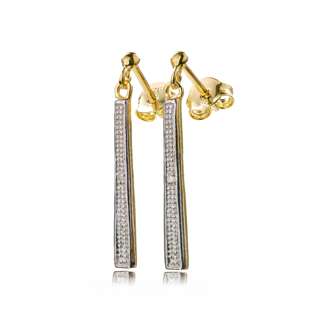 Diamond Drop Stud Earrings in Gold Plated Sterling Silver