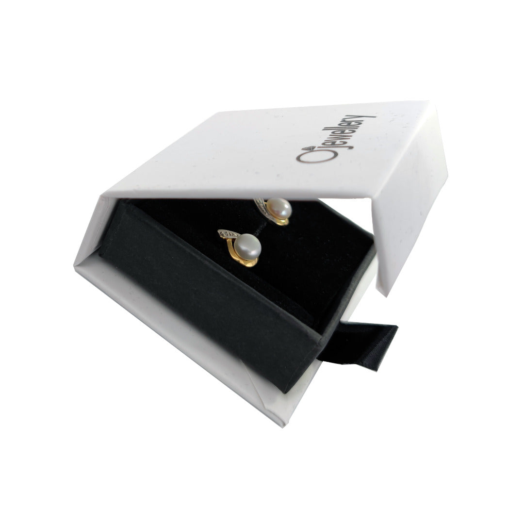 Diamond Pearl Stud Earrings Yellow Gold Plated Sterling Silver