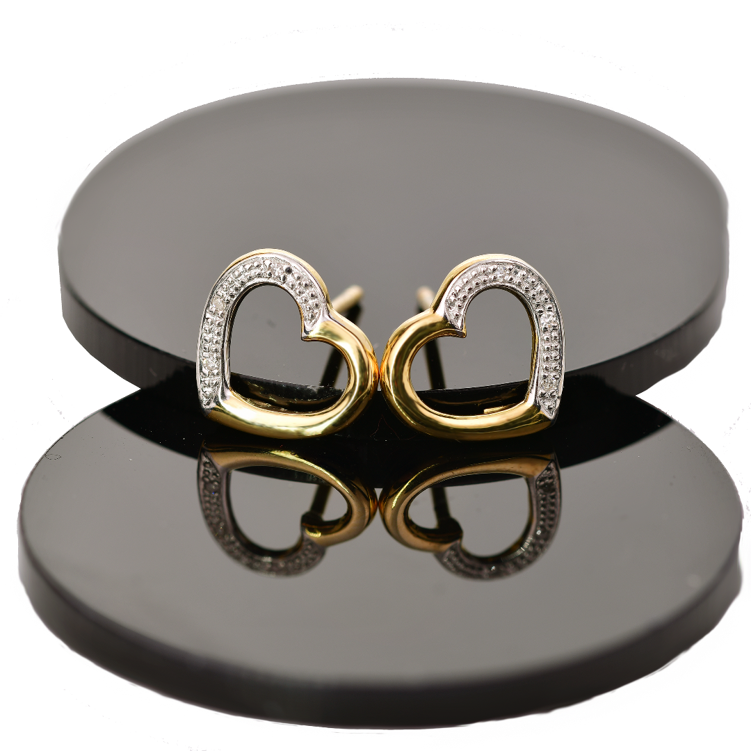 Diamond Heart Stud Earrings Gold Plated Sterling Silver