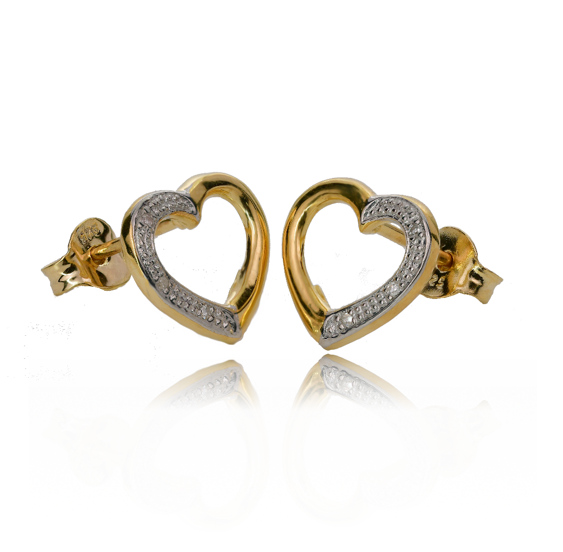 Diamond Heart Stud Earrings Gold Plated Sterling Silver