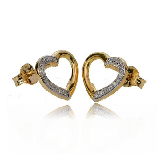 Diamond Heart Stud Earrings Gold Plated Sterling Silver