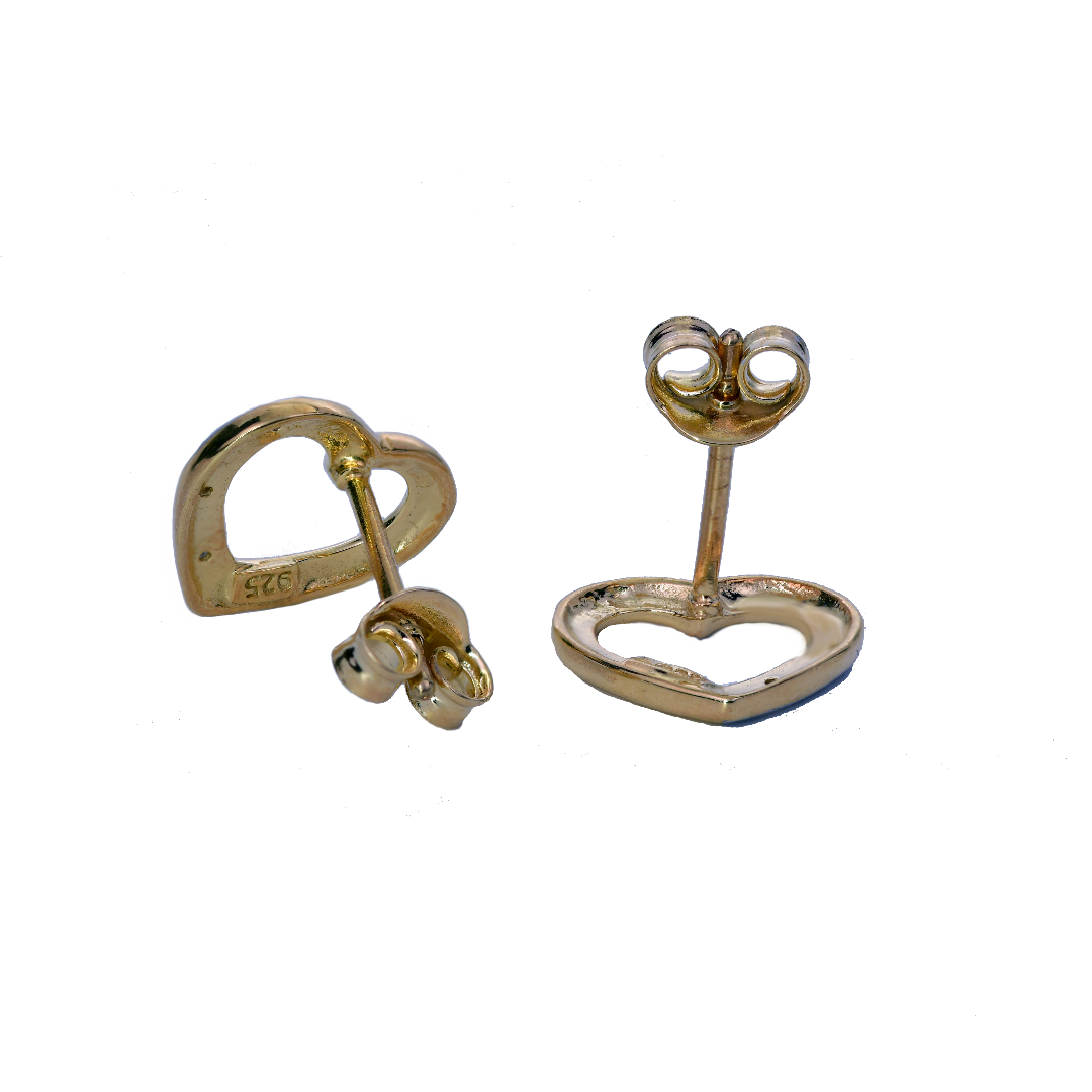 Diamond Heart Stud Earrings Gold Plated Sterling Silver