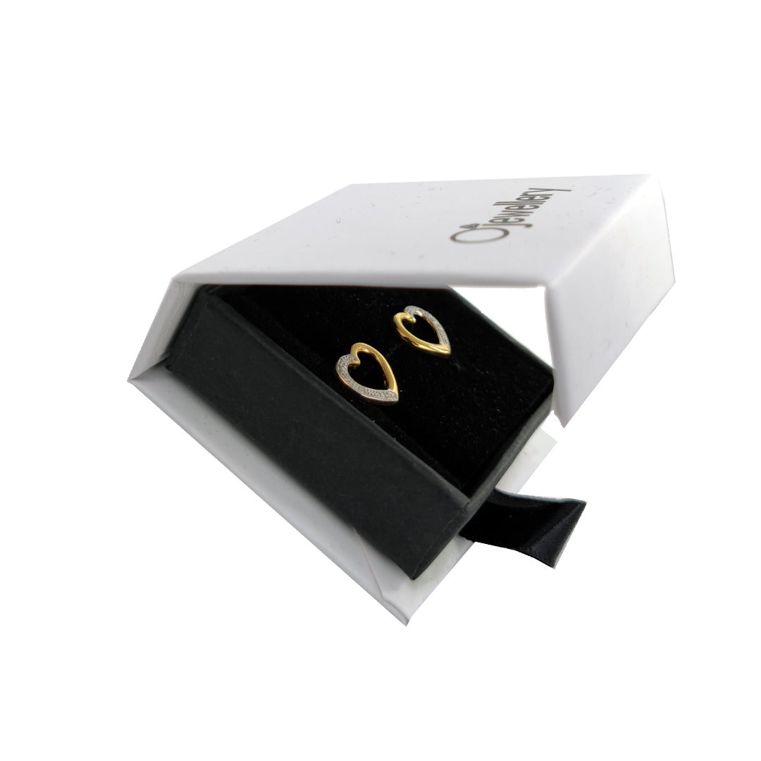 Diamond Heart Stud Earrings Gold Plated Sterling Silver