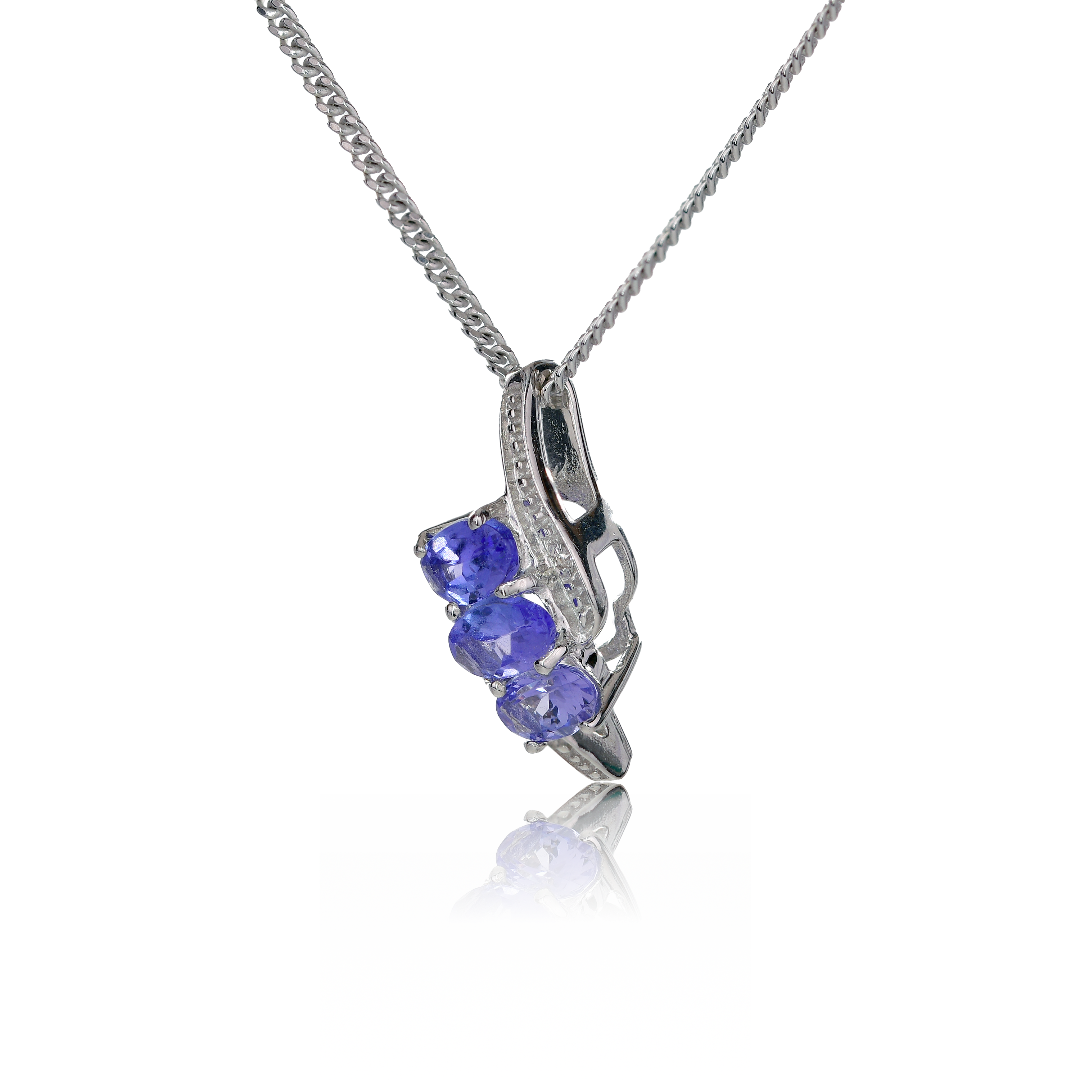 Silver Diamond Necklace Tanzanite Ovals 0.72ct Ojewellery 18'' Chain