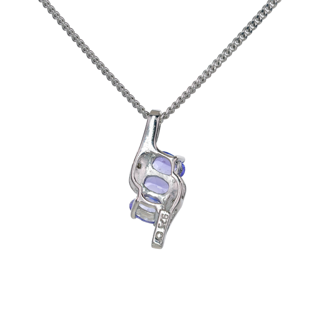 Silver Diamond Necklace Tanzanite Ovals 0.72ct Ojewellery 18'' Chain