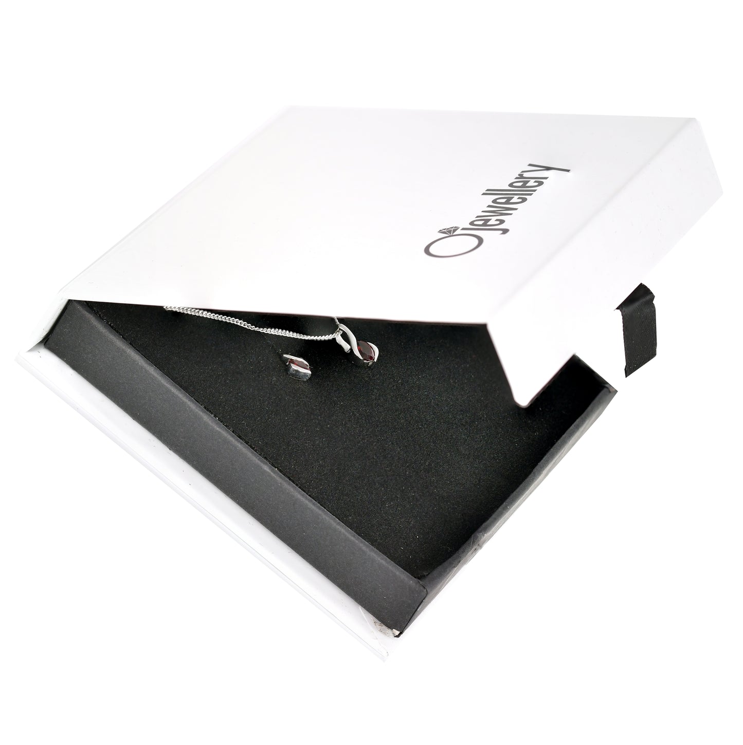 Garnet Necklace Earring Stud Set 1ct Sterling Silver Red 18'' January Birthstone
