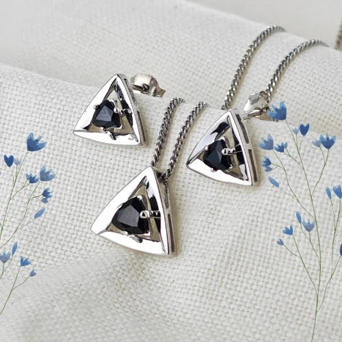 Sapphire jewellery – necklaces, earrings set – designed in the UK