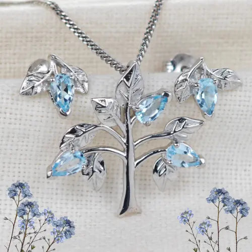 Blue Topaz jewellery – necklaces, earrings – designed in the UK