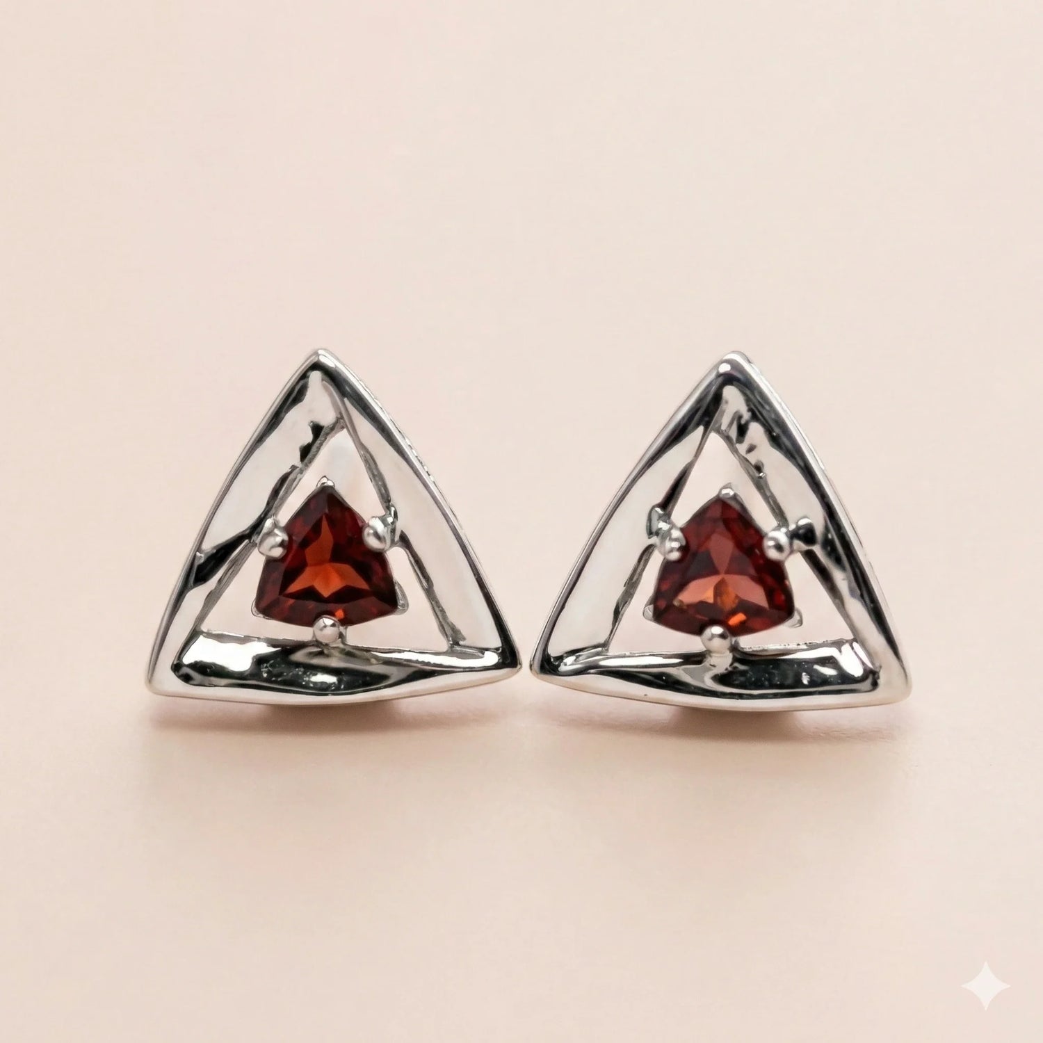 Garnet set Triangle stud earrings in sterling silver