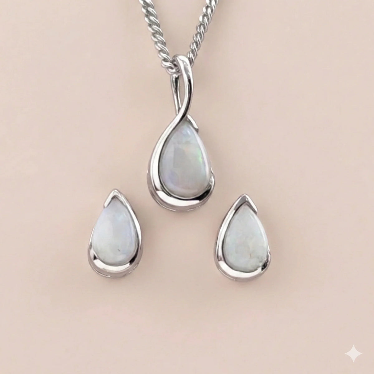 Opal Set Sterling Silver Infinity Loop Necklace and Stud Earrings