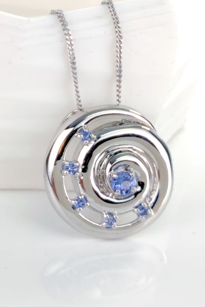 Tanzanite Necklace, Blue Pendant, Ammonite, Sterling Silver