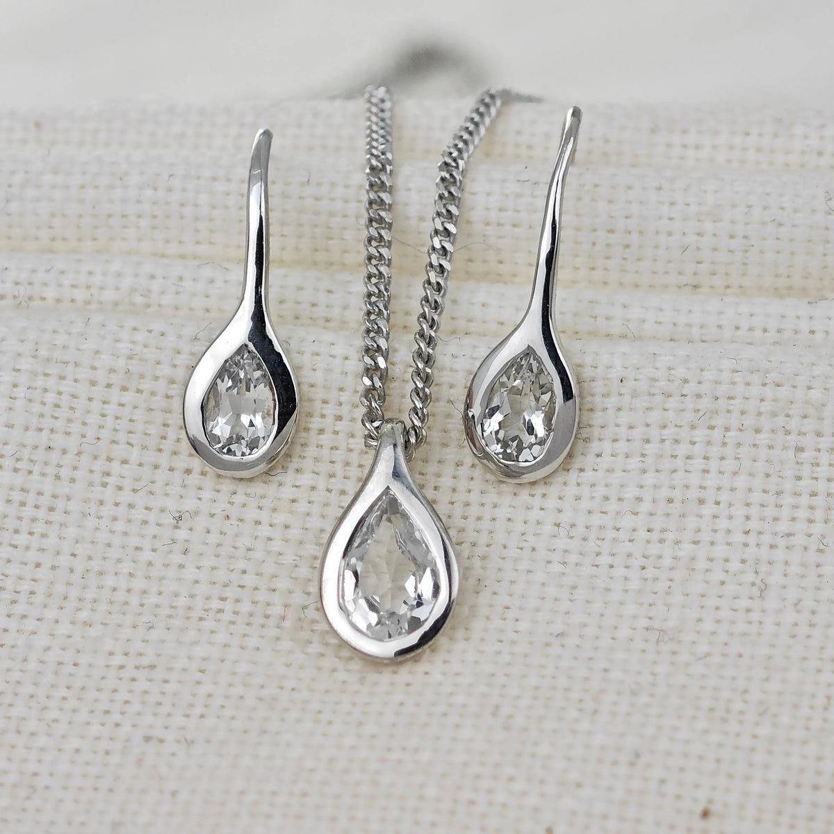 White Topaz jewellery – necklaces, rings, earrings – designed in the UK