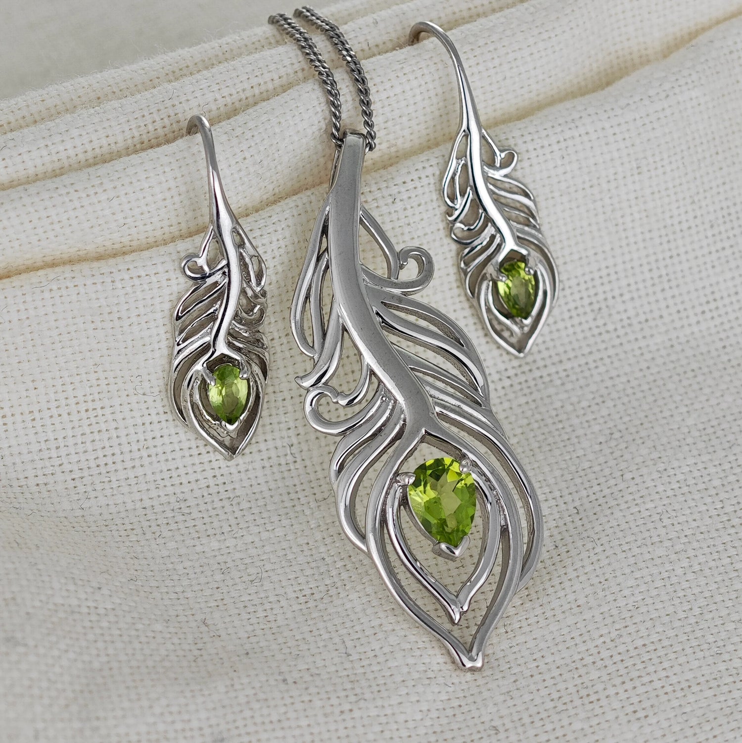 Peridot jewellery – necklaces, rings, earrings – designed in the UK