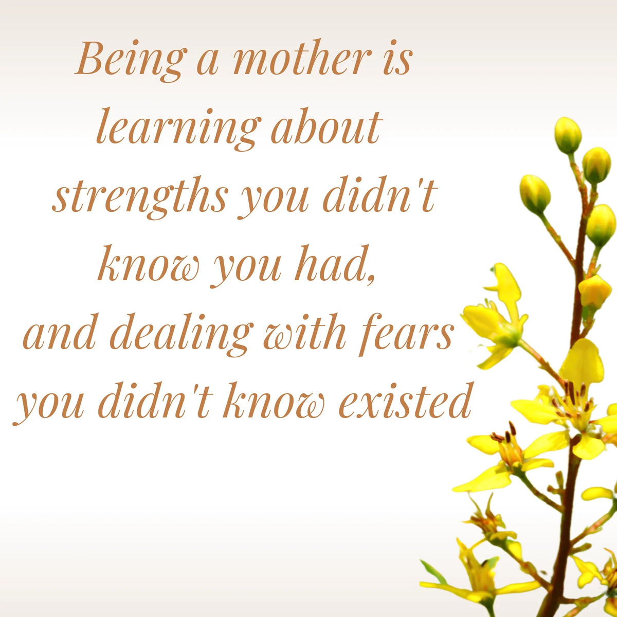 Being a mother is learning about  strengths you didn't know you had,  and dealing with fears  you didn't know existed