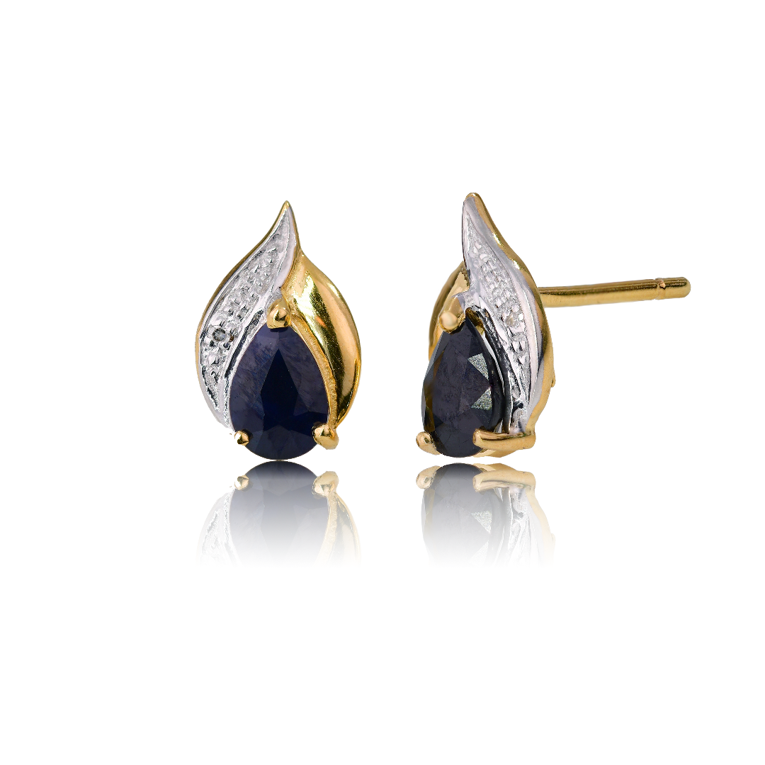 Sapphire Diamond Necklace Earrings Silver Set Gold Plate Inky Blue Sapphire