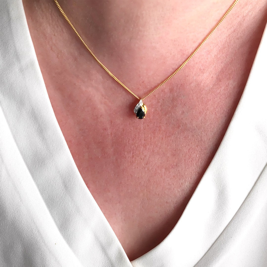 Sapphire Diamond Necklace Earrings Silver Set Gold Plate Inky Blue Sapphire