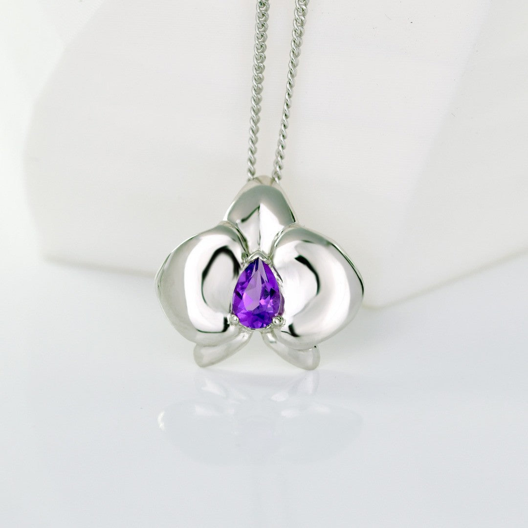 Amethyst Aphrodite Orchid Pendant Sterling Silver