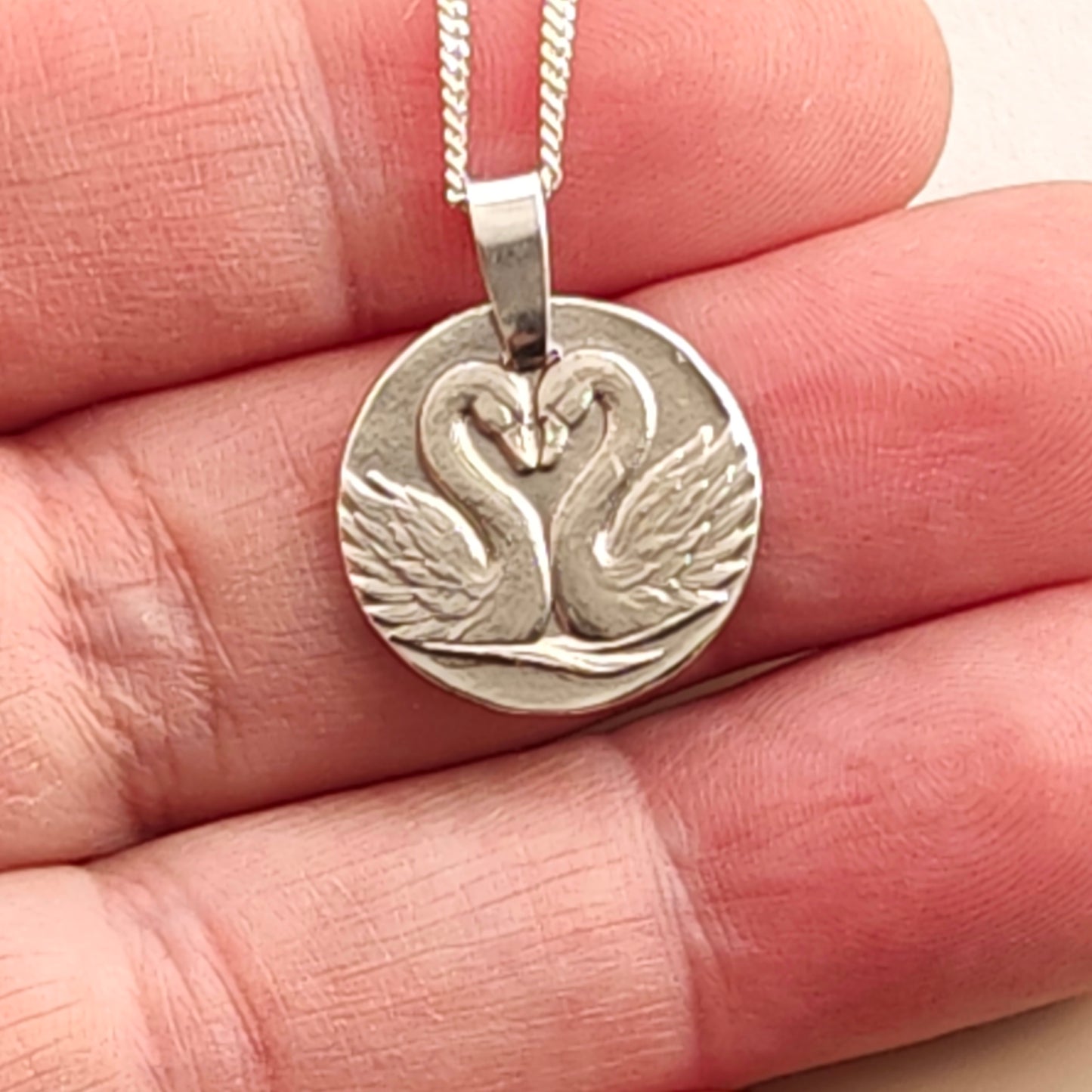 Gemini Sterling Silver Necklace Zodiac Twin Swans Disc Pendant 17mm Gift UK
