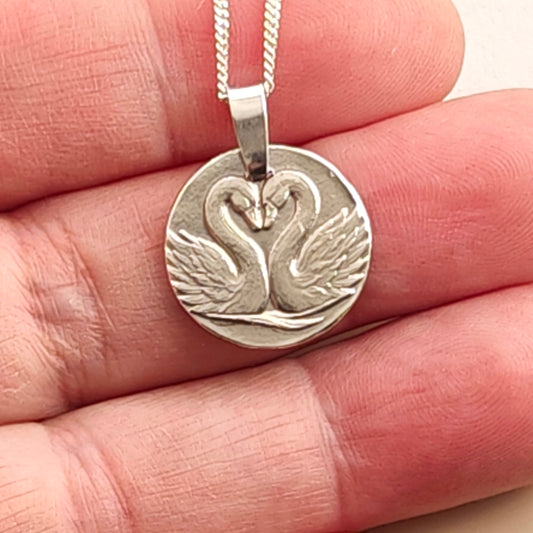 Gemini Sterling Silver Necklace Zodiac Twin Swans Disc Pendant 17mm Gift UK