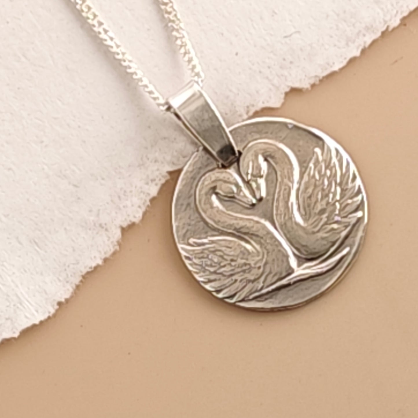 Gemini Sterling Silver Necklace Zodiac Twin Swans Disc Pendant 17mm Gift UK