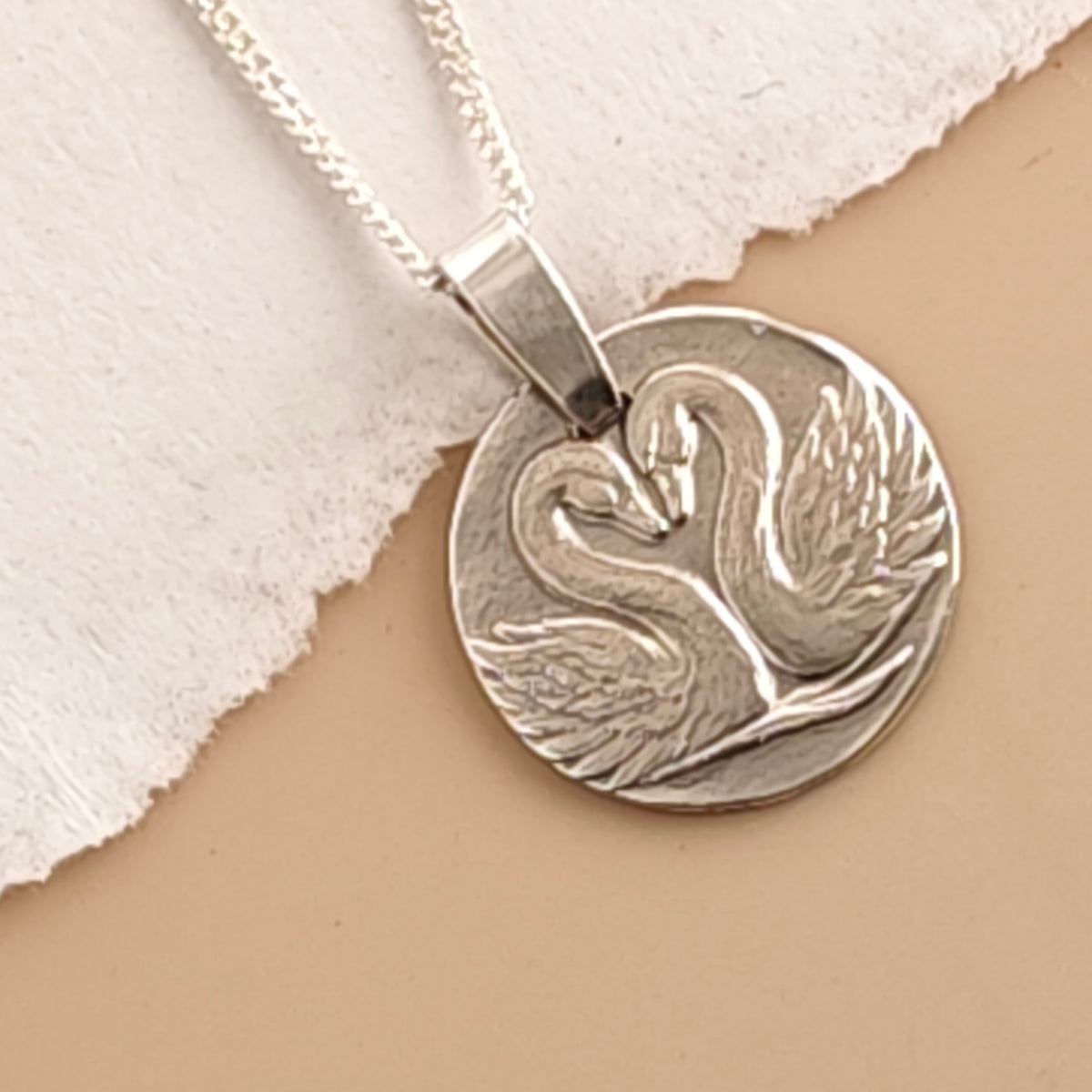 Gemini Sterling Silver Necklace Zodiac Twin Swans Disc Pendant 17mm Gift UK