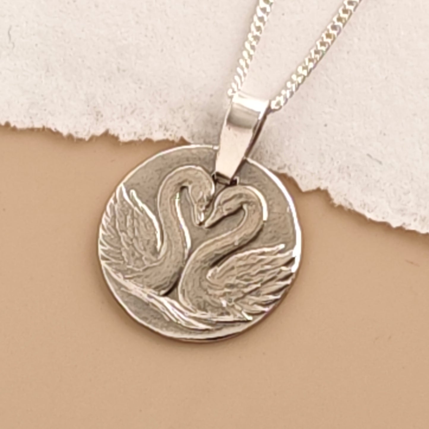 Gemini Sterling Silver Necklace Zodiac Twin Swans Disc Pendant 17mm Gift UK