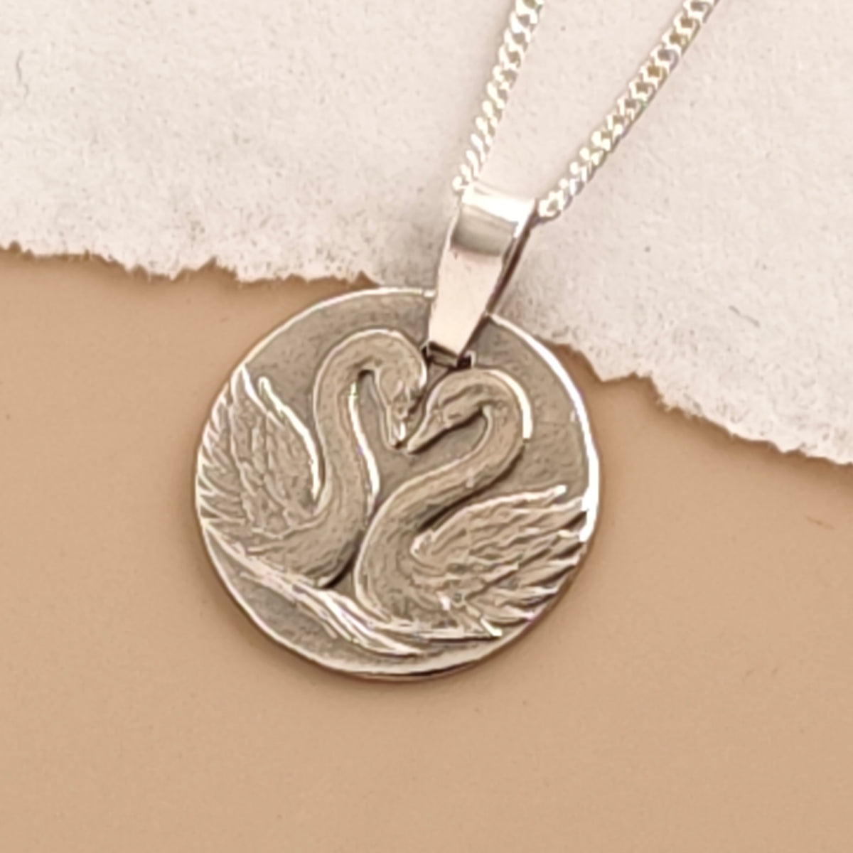 Gemini Sterling Silver Necklace Zodiac Twin Swans Disc Pendant 17mm Gift UK