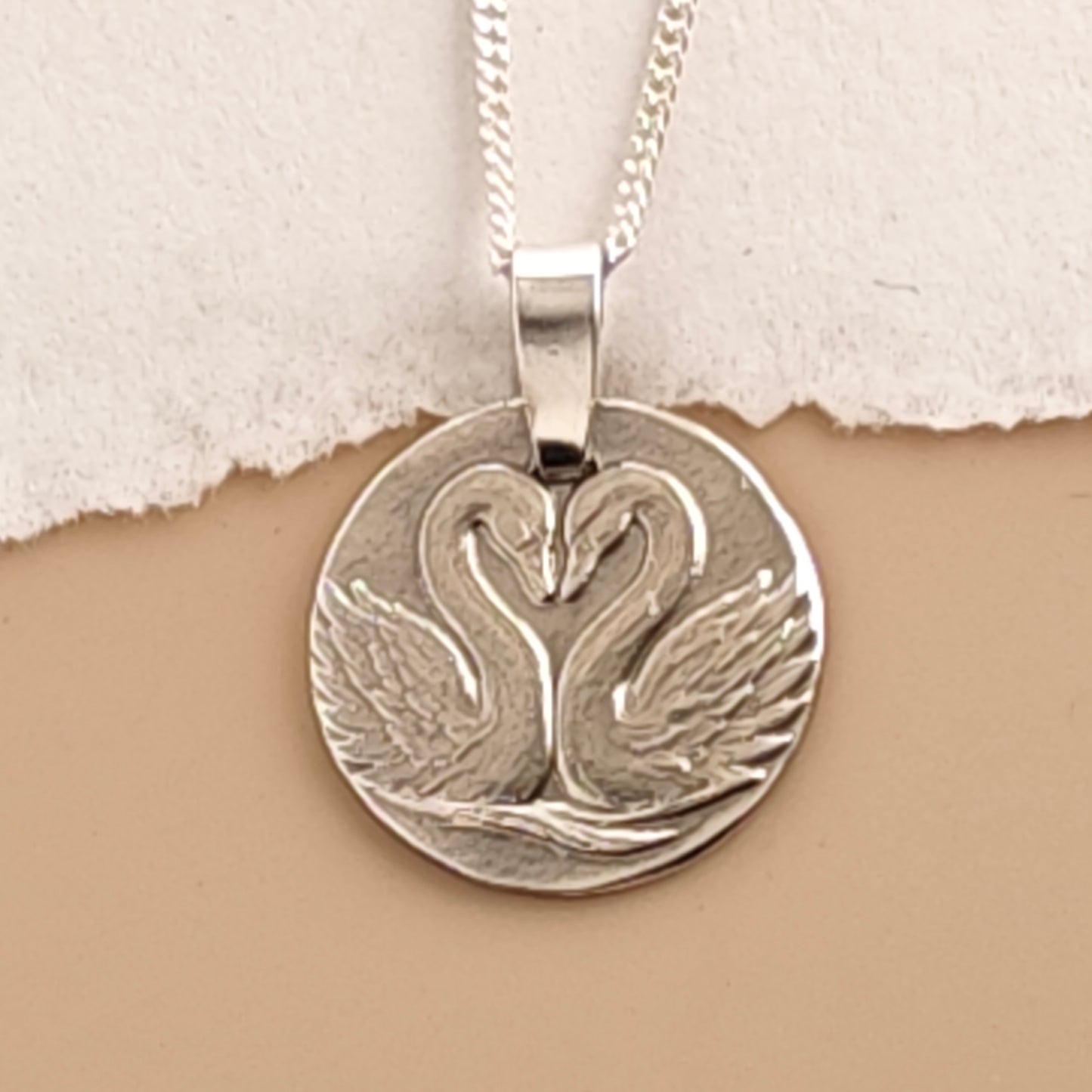 Gemini Sterling Silver Necklace Zodiac Twin Swans Disc Pendant 17mm Gift UK