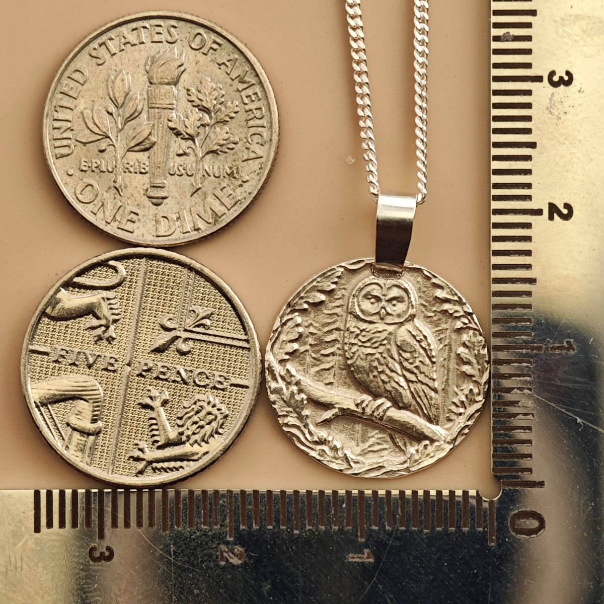 Owl Coin Necklace – Deep Engraved Recycled Sterling Silver