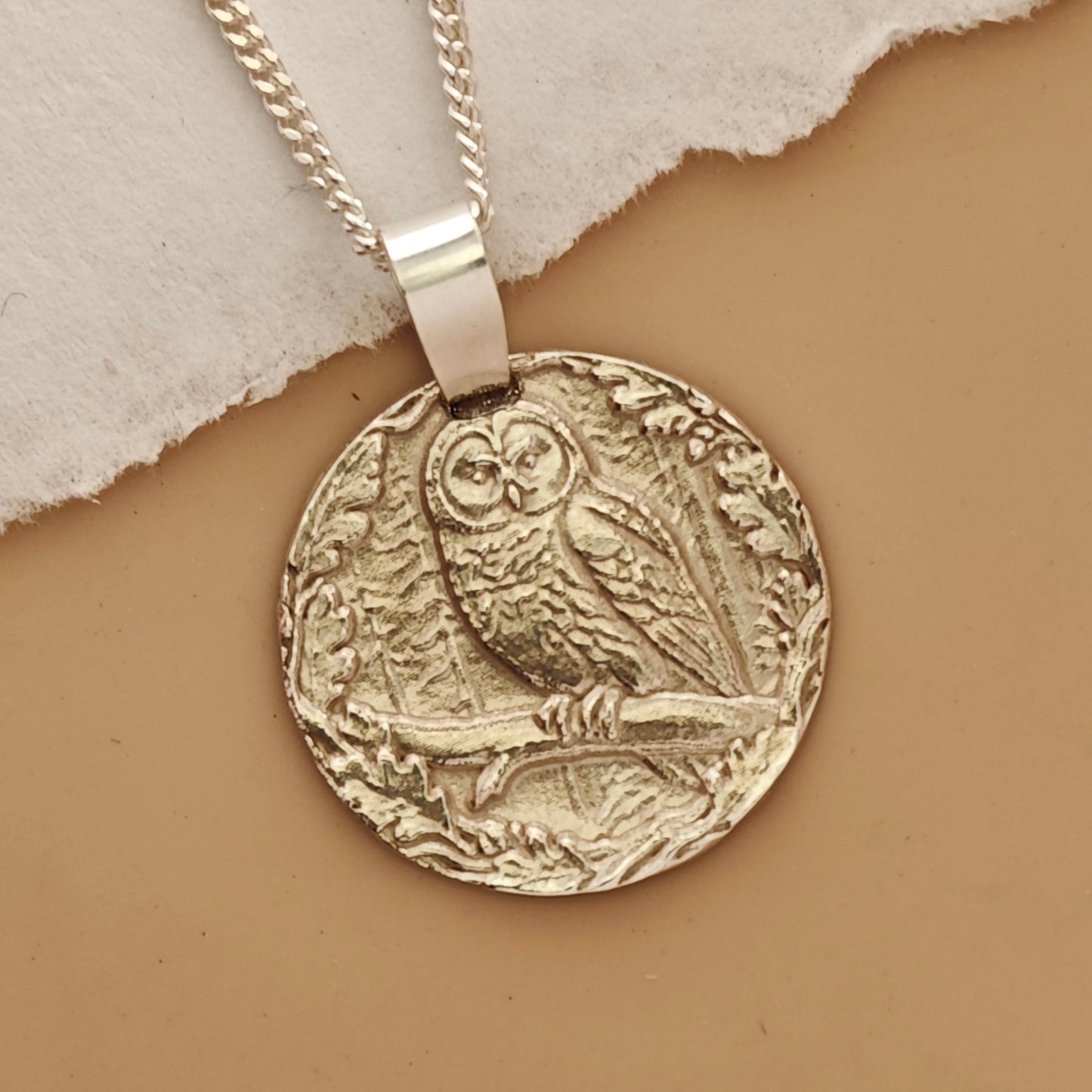 Owl Coin Necklace – Deep Engraved Recycled Sterling Silver