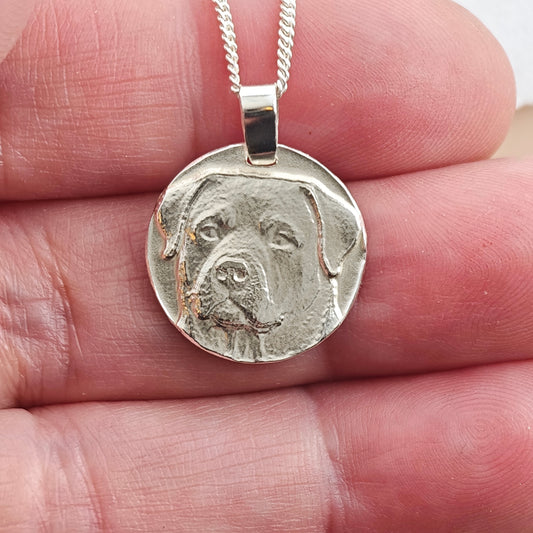 Rottweiler coin pendant necklace in recycled sterling silver by Ojewellery