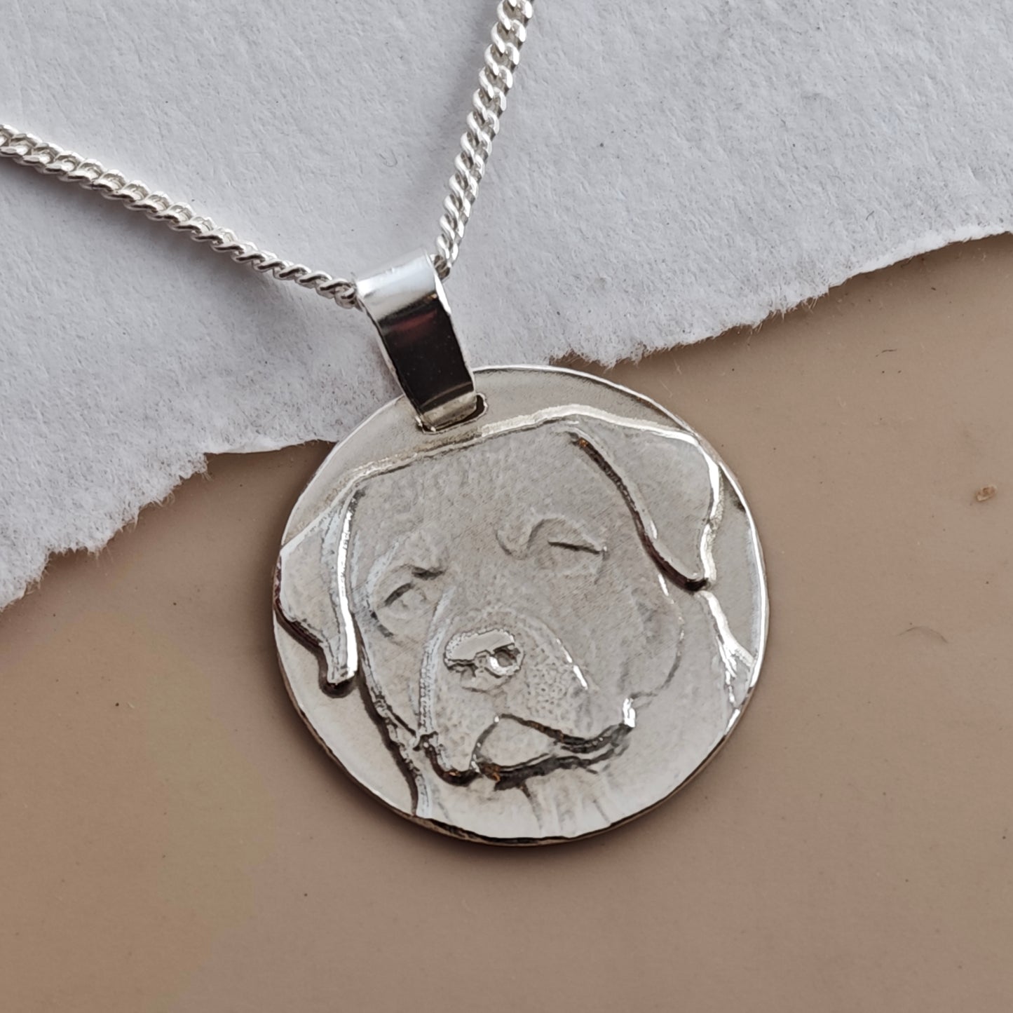 Rottweiler Coin Pendant Necklace, Recycled Sterling Silver