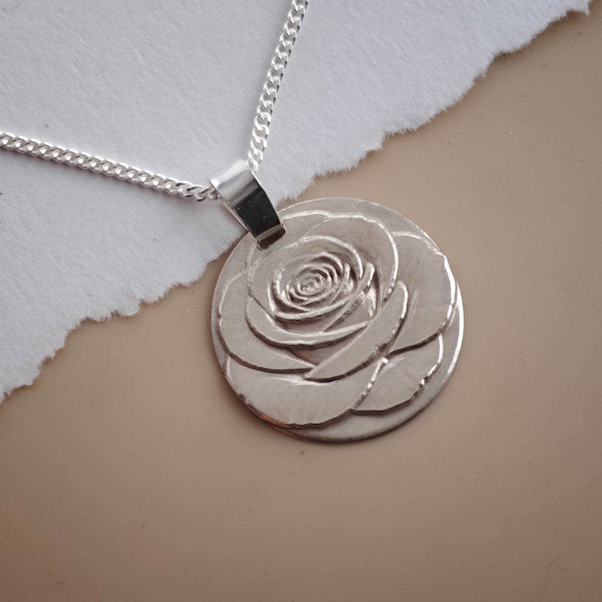 Rose Coin Necklace – Deep Engraved Recycled Sterling Silver