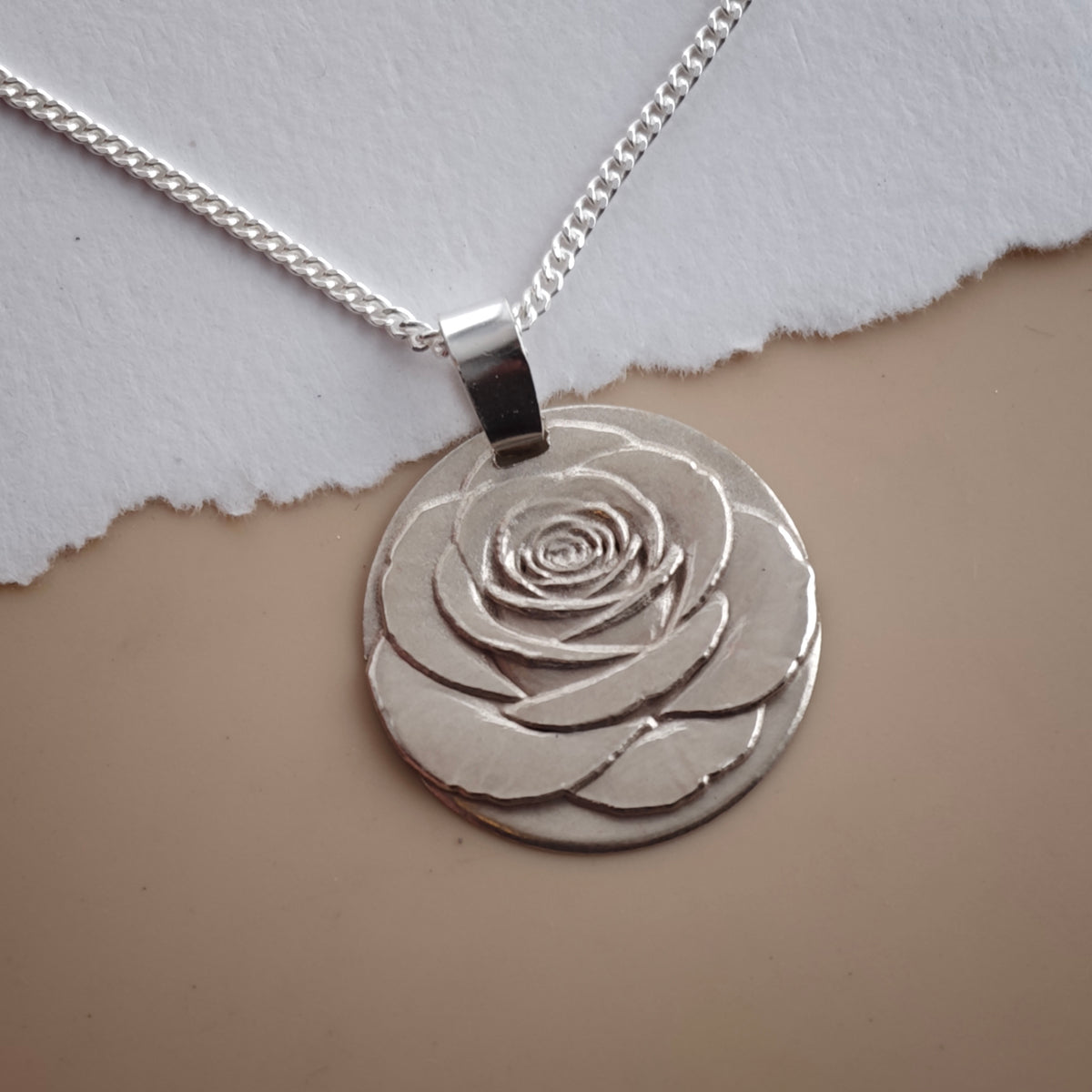 Rose Coin Necklace – Deep Engraved Recycled Sterling Silver