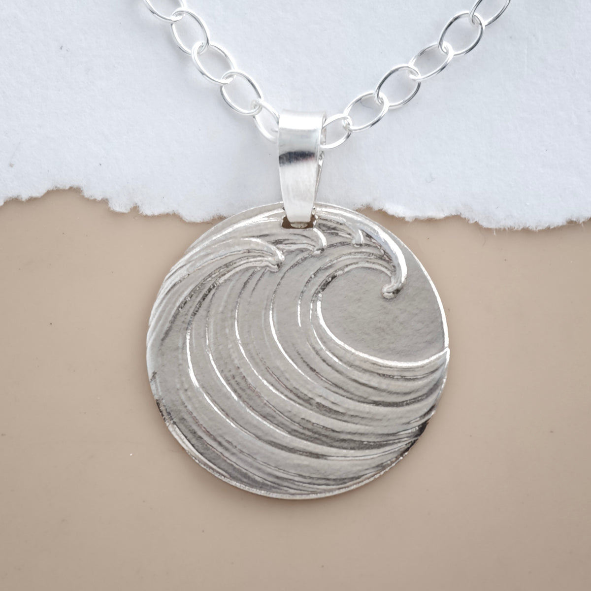 Wave Coin Necklace – Deep Engraved Recycled Sterling Silver