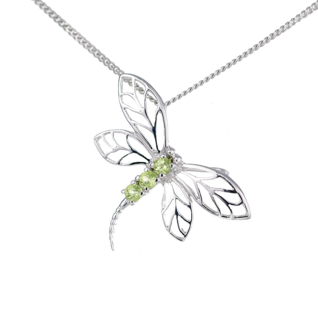 peridot dragonfly necklace sterling silver designed in the UK