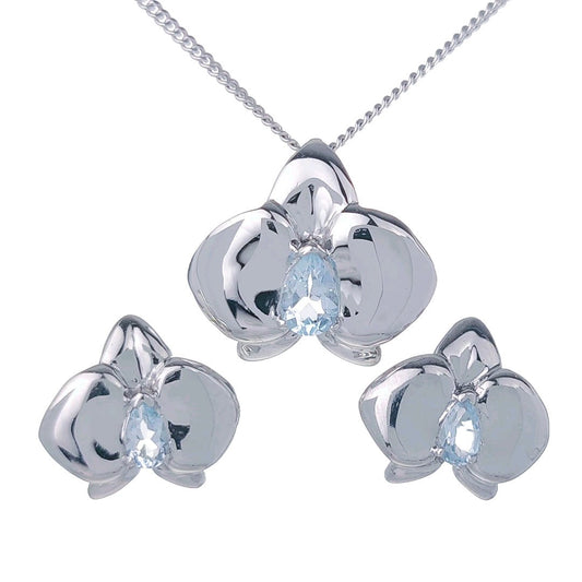 Topaz Necklace Earring Set Silver Orchid Pendant 1ct December Birthstone