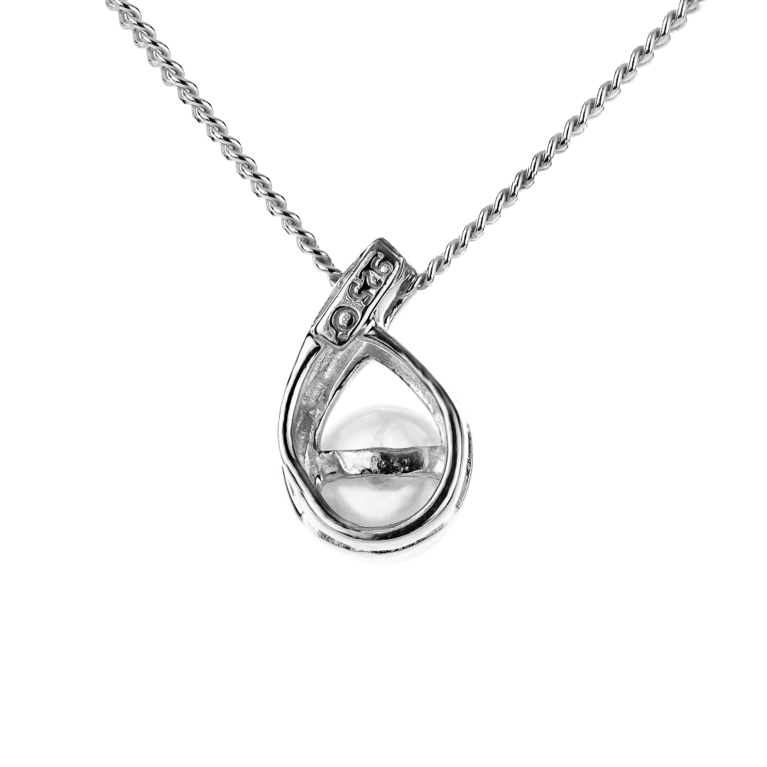 Pearl Necklace Diamond Earring Set 18'' Chain April Birthstone