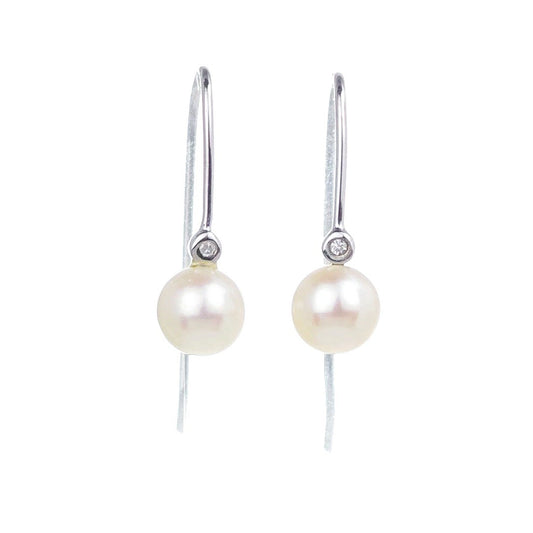 9ct White Gold Earrings Diamond Dangle Pearl White Hook