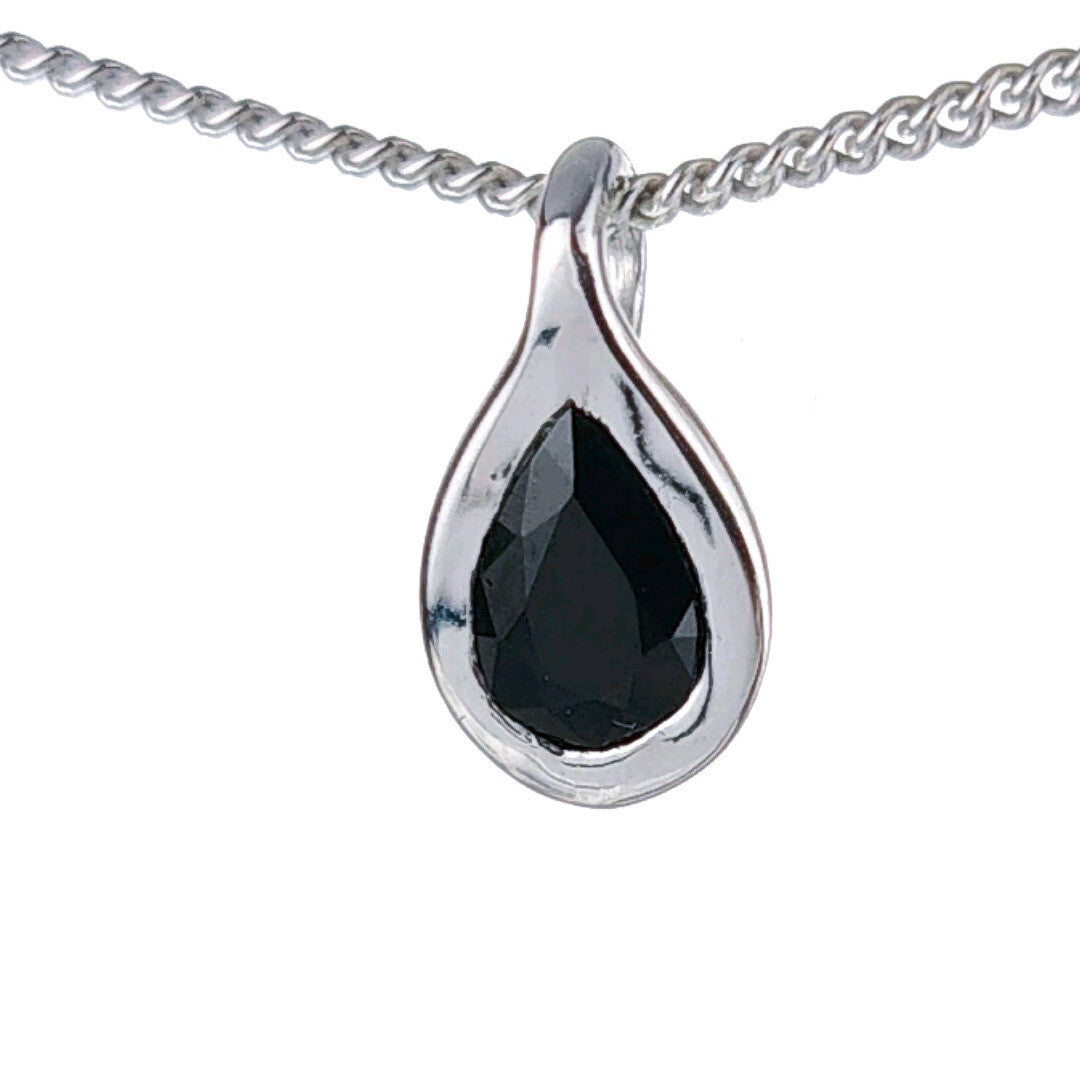 Sapphire Pear Necklace in Sterling Silver