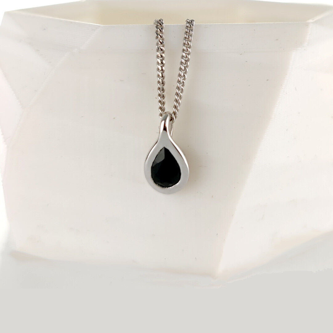 Sapphire Pear Necklace in Sterling Silver