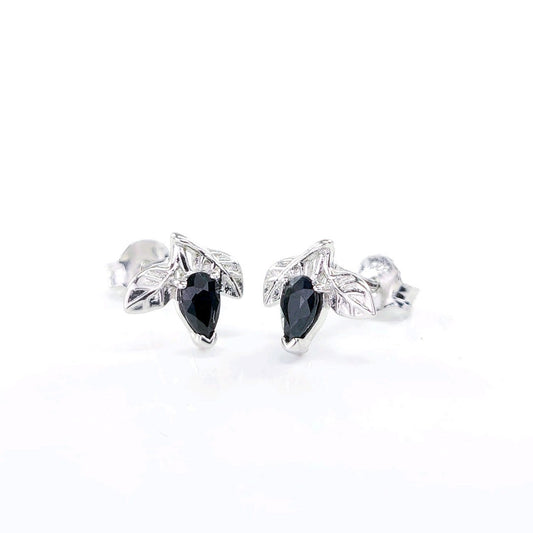 Sapphire Earrings 0.7ct Pear Blue Leaf Studs Sterling Silver