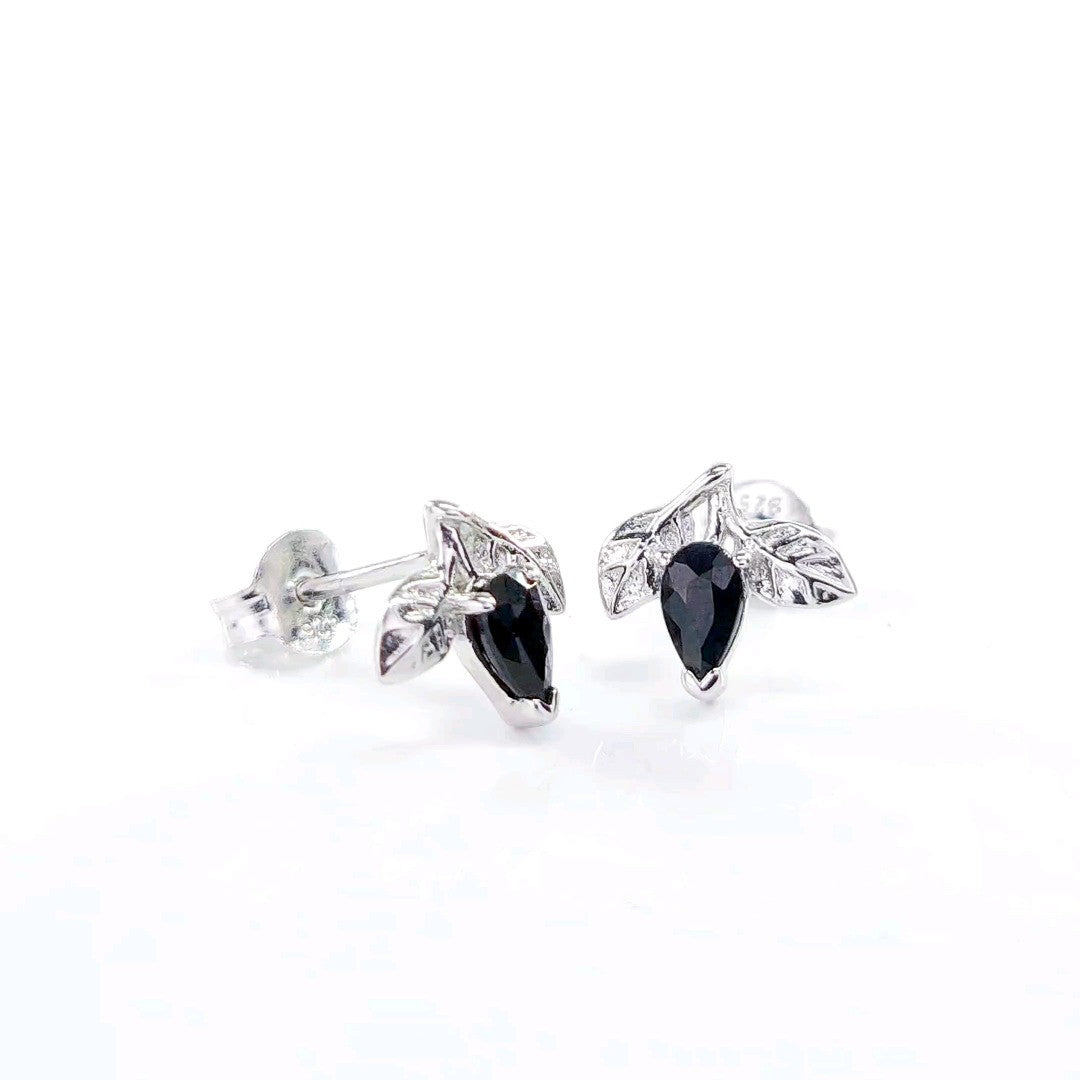 Sapphire Earrings 0.7ct Pear Blue Leaf Studs Sterling Silver