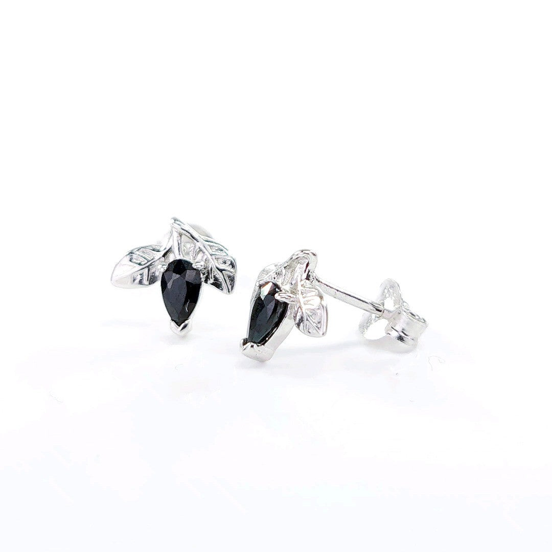 Sapphire Earrings 0.7ct Pear Blue Leaf Studs Sterling Silver